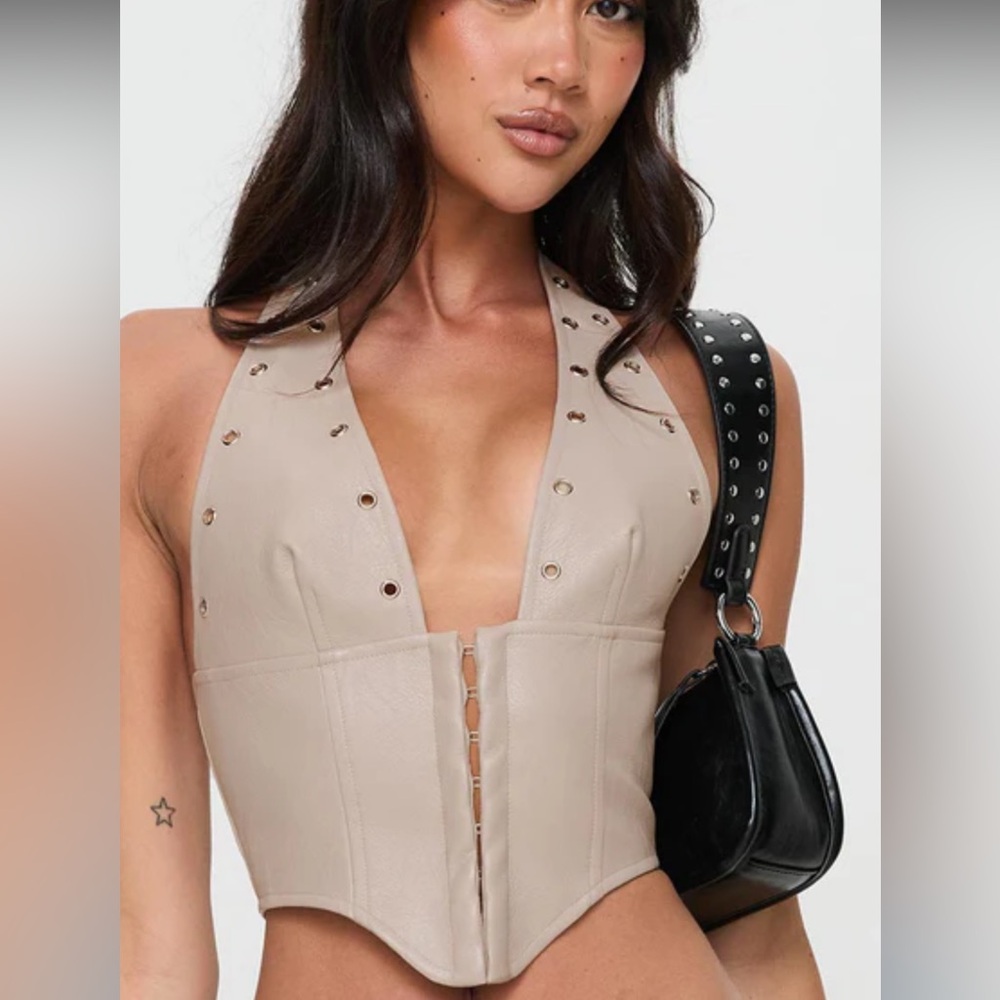 Rave EDM Techno Festival EDC Palladia Faux Leather Jordy Corset Top Taupe